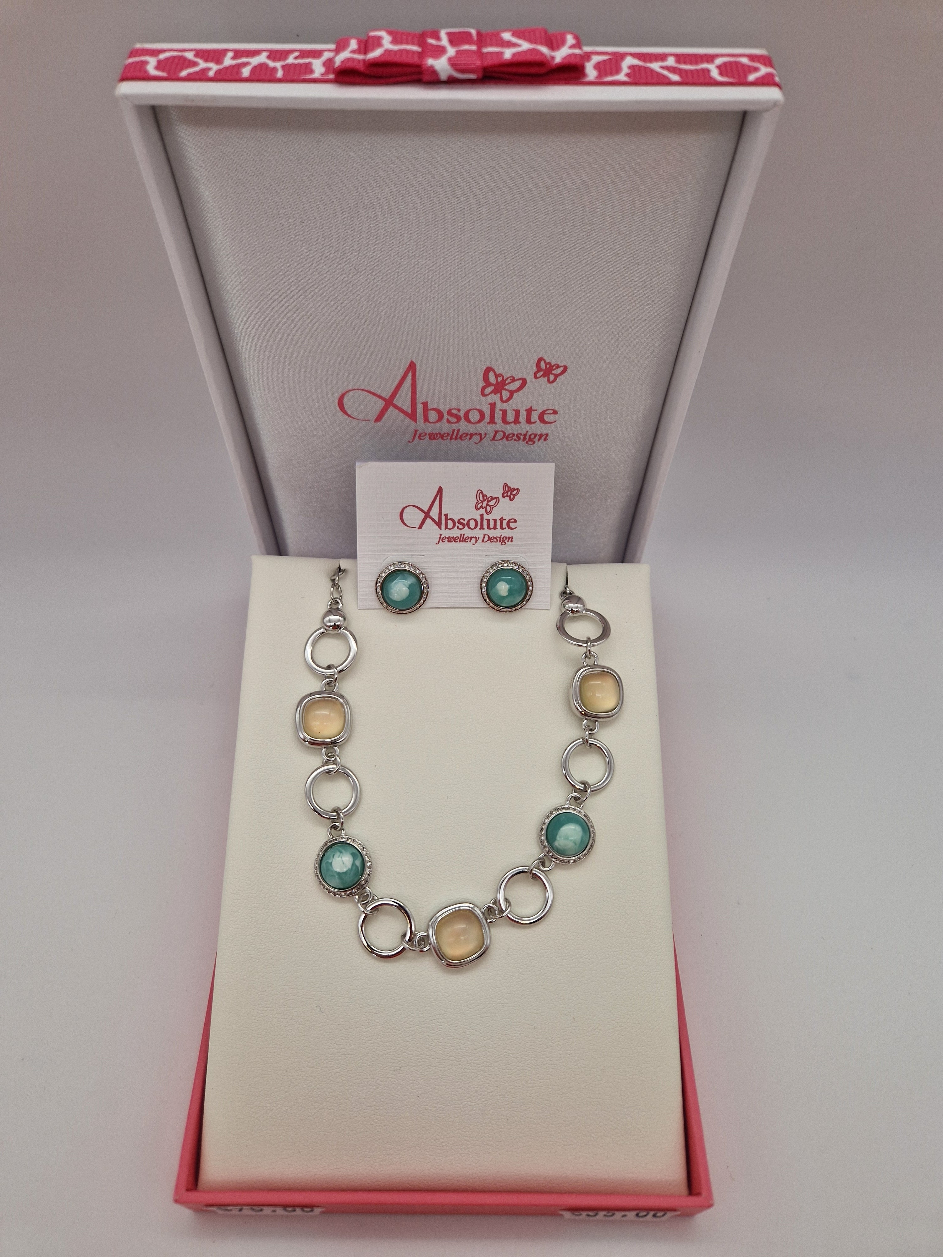 Absolute Silver Multi-coloured Stones Pendant And Earring Set