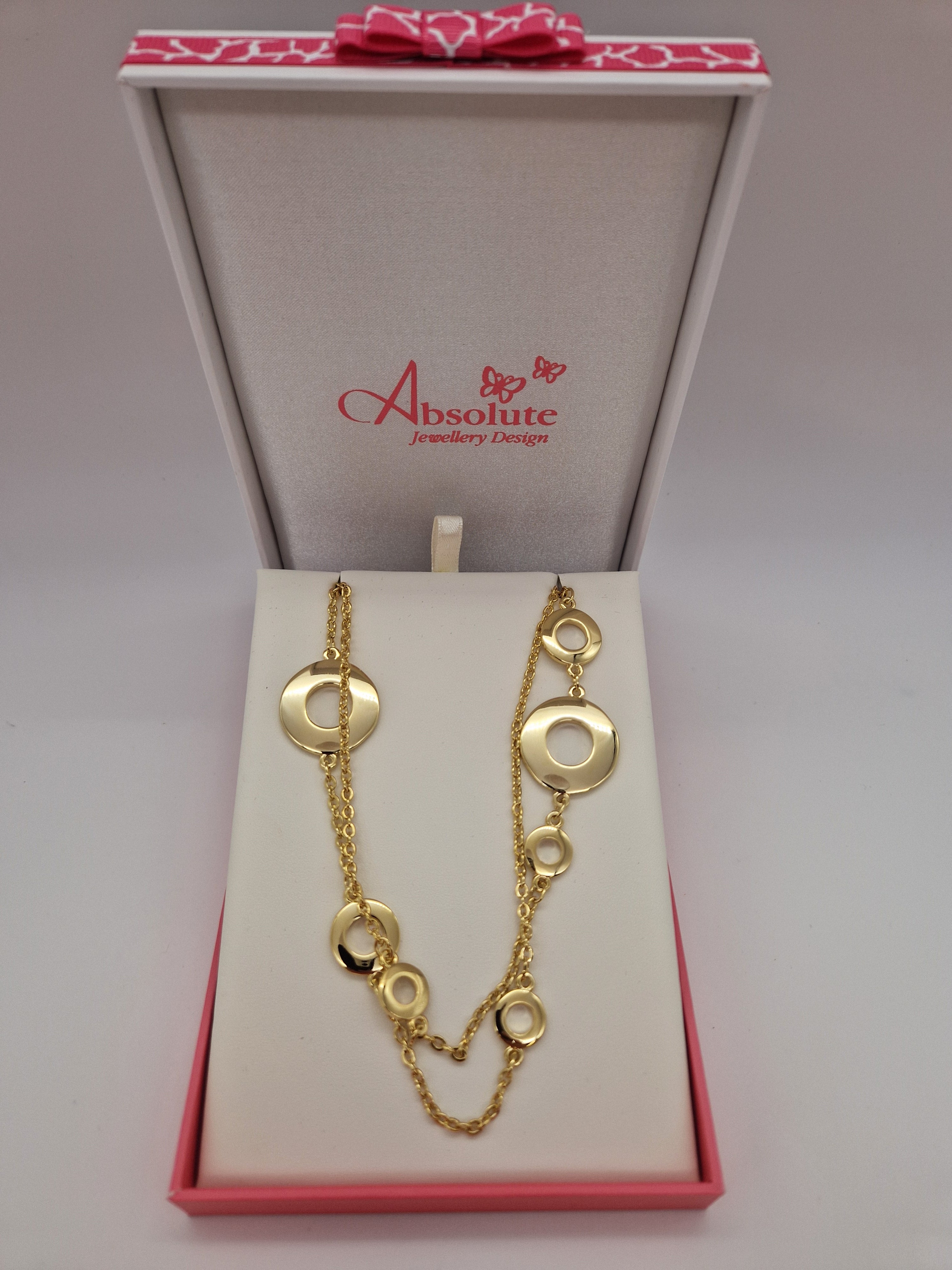 Absolute Gold Long Circle Pendant And Bracelet Set