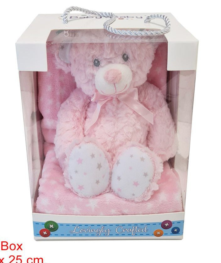 Plush Pink Bear & Star Blanket In A Gift Box