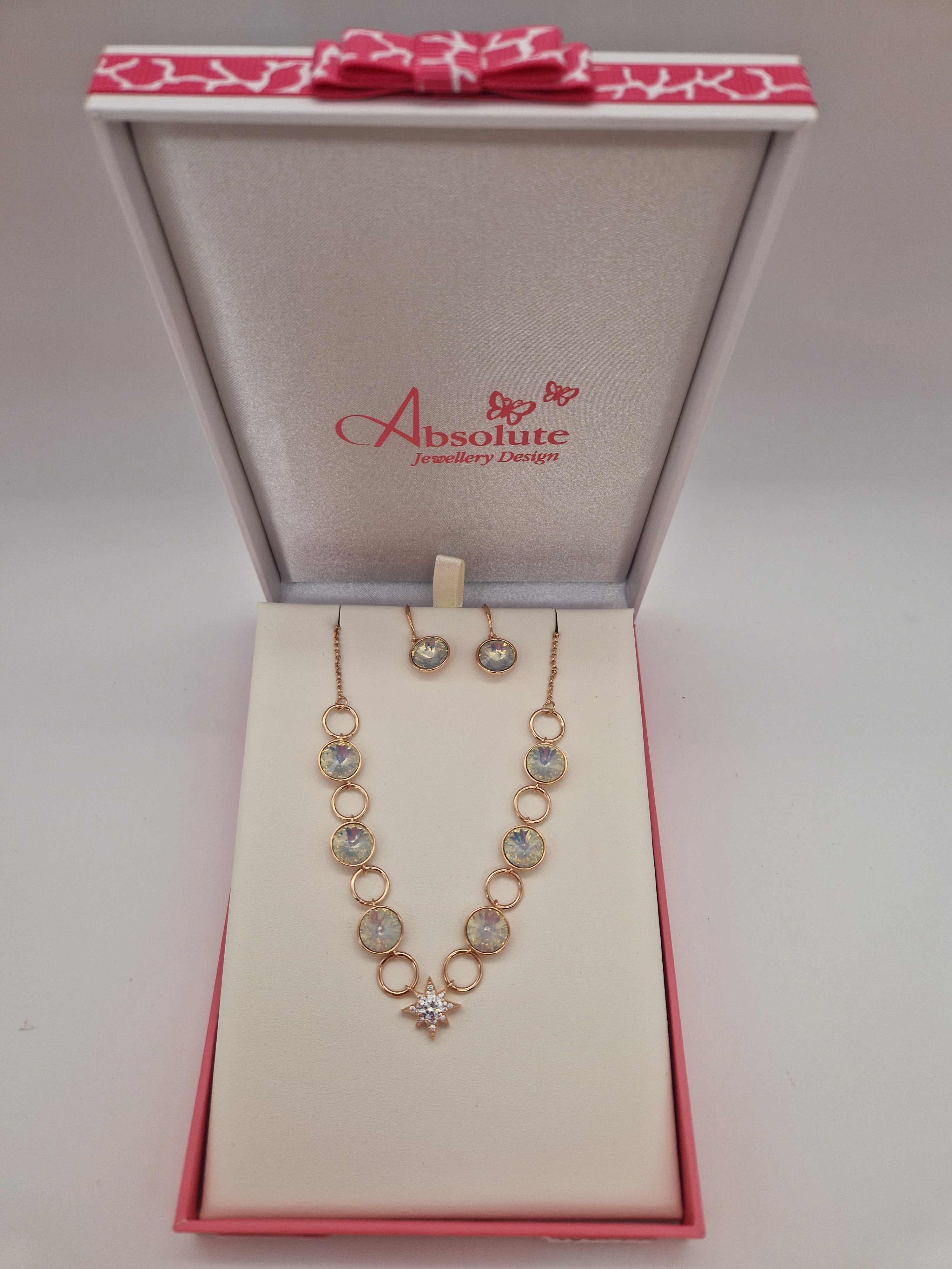 Absolute Rose Gold Opal Star Pendant And Drop Earrings Set