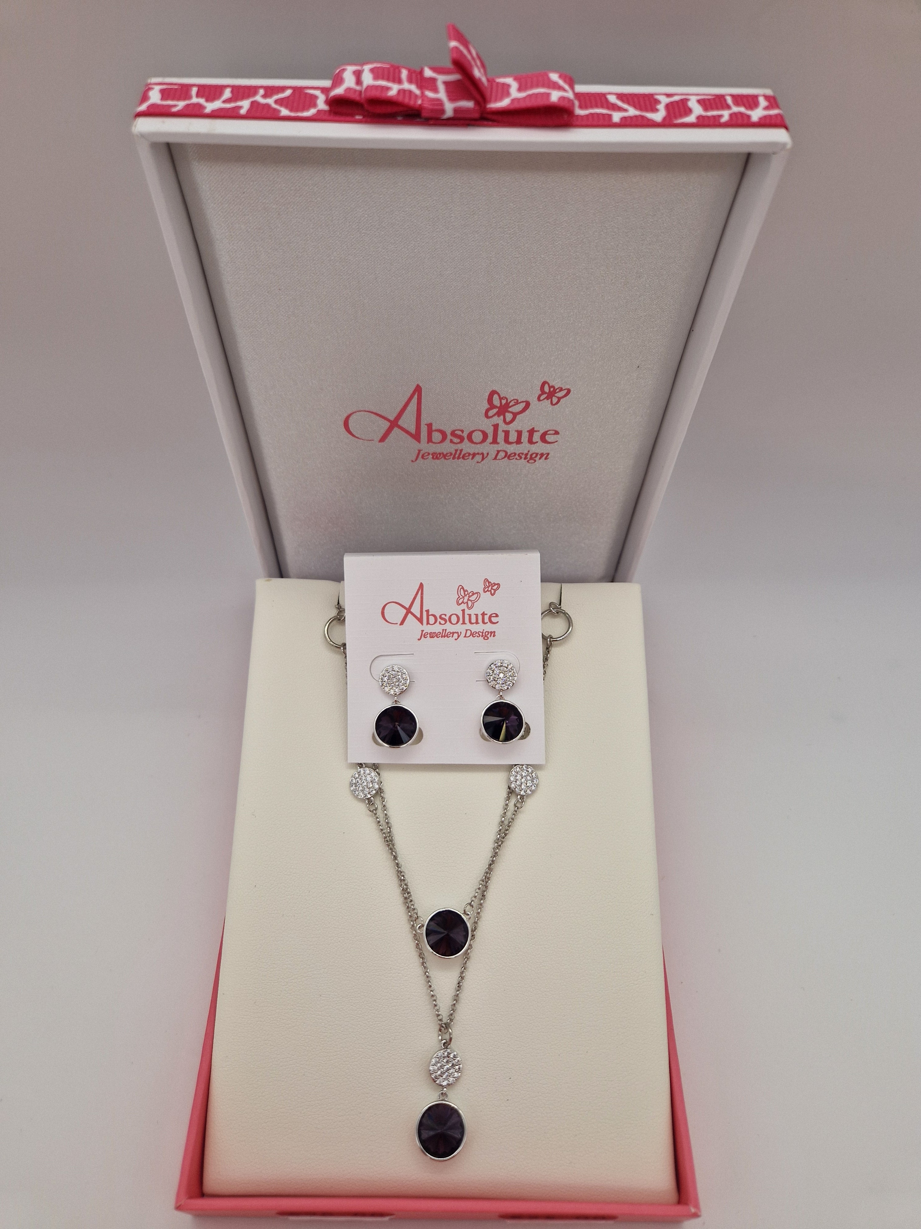 Absolute Silver Amethyst Double Pendant And Earring Set