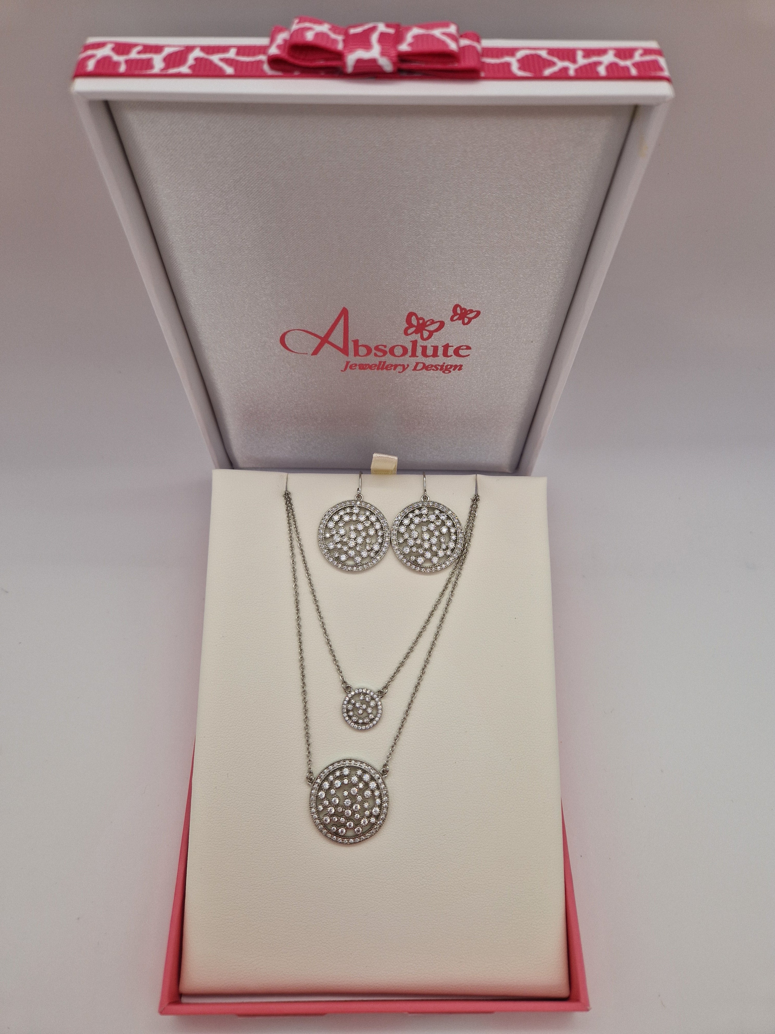 Absolute Silver Cubic Zicona Double Layered Circle Pendant And Earrings