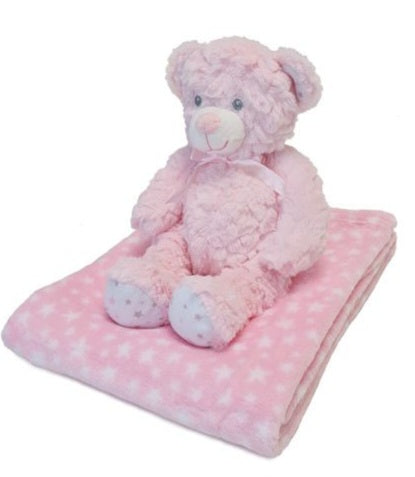 Plush Pink Bear & Star Blanket In A Gift Box