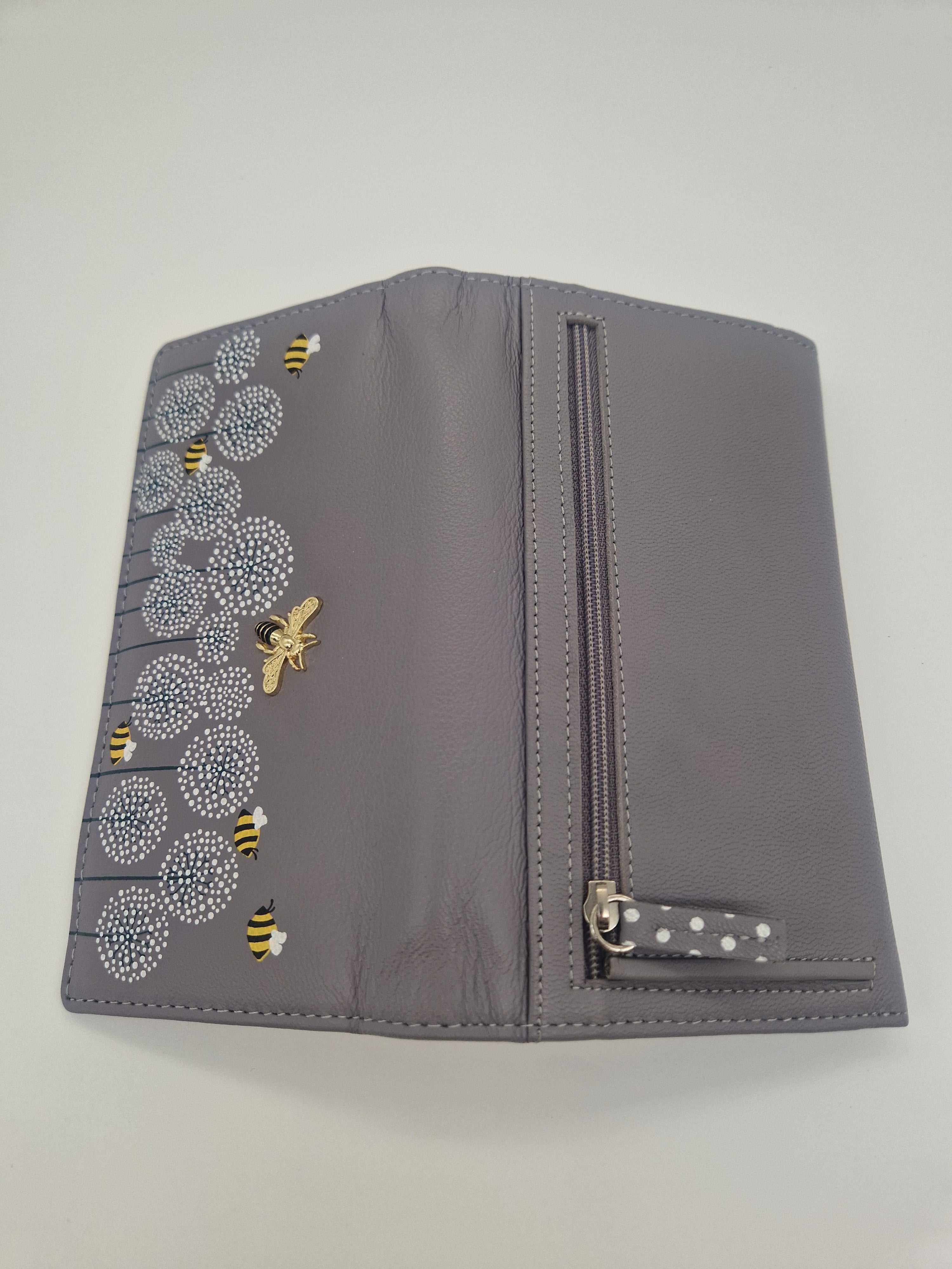 Moonflower Grey Leather Matinee Bee Purse