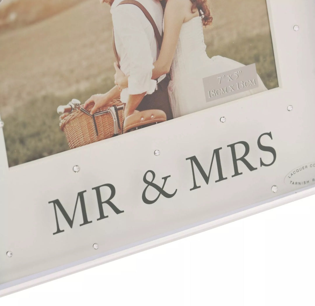 Amore Silverplated Box Frame with Crystals 7" x 5" Mr & Mrs