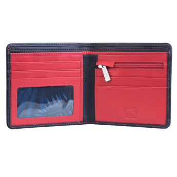 Hudson Black And Red Men's Slim Leather Wallet with Coin Pocket and RFID