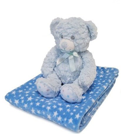Plush Blue Bear & Star Blanket In A Gift Box