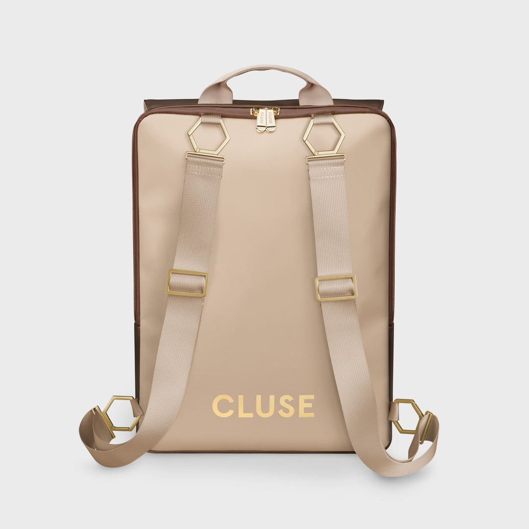 Le Réversible Backpack, Metallic Brown Beige, Gold Colour
