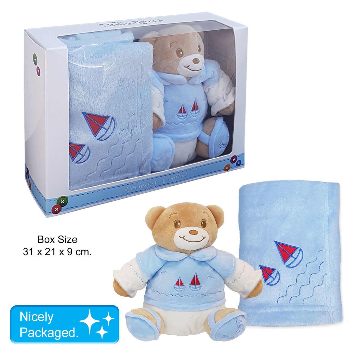 Soft Plush Blue Teddy With Matching Blanket In A Gift Box