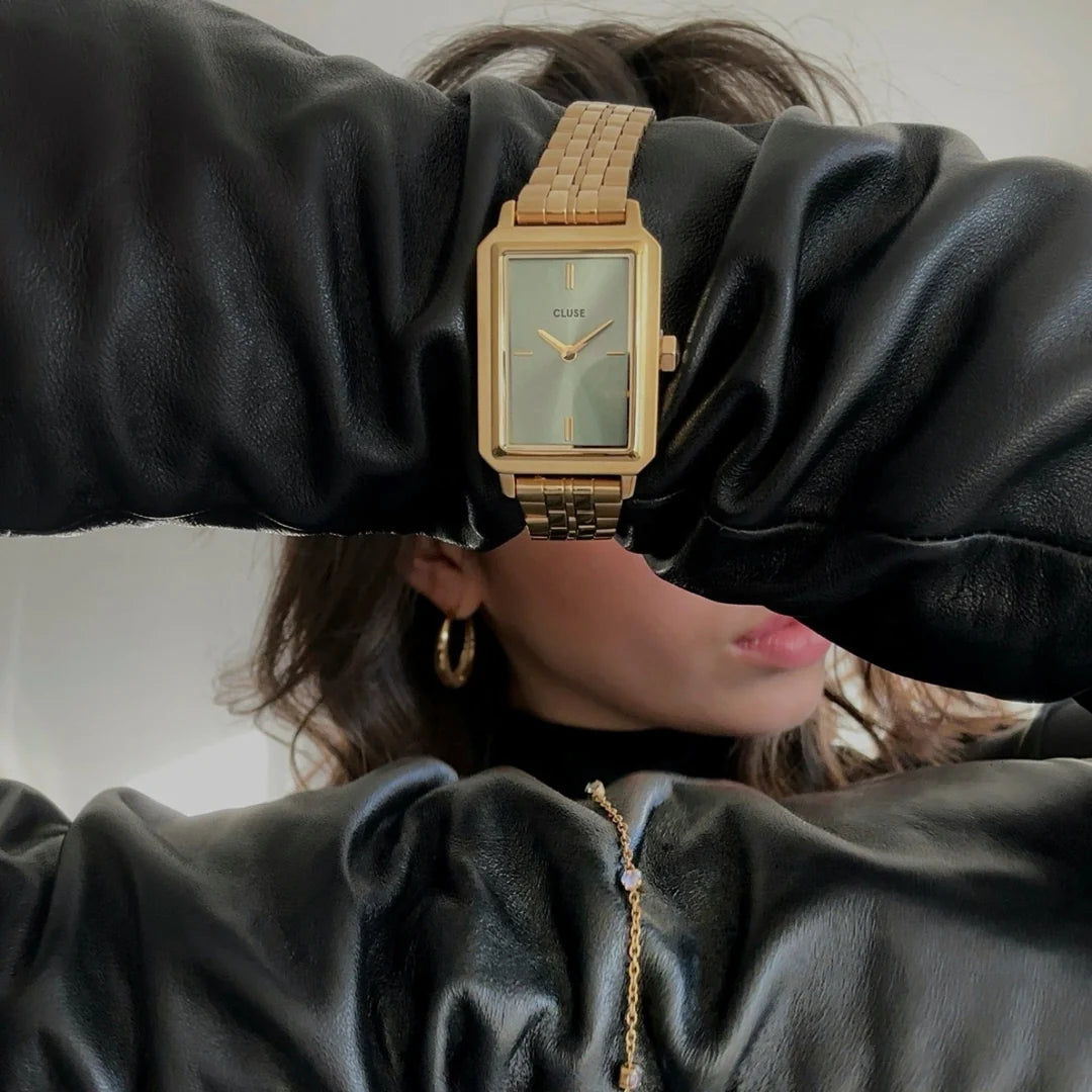 Fluette Watch Steel, Sage Green, Gold Colour