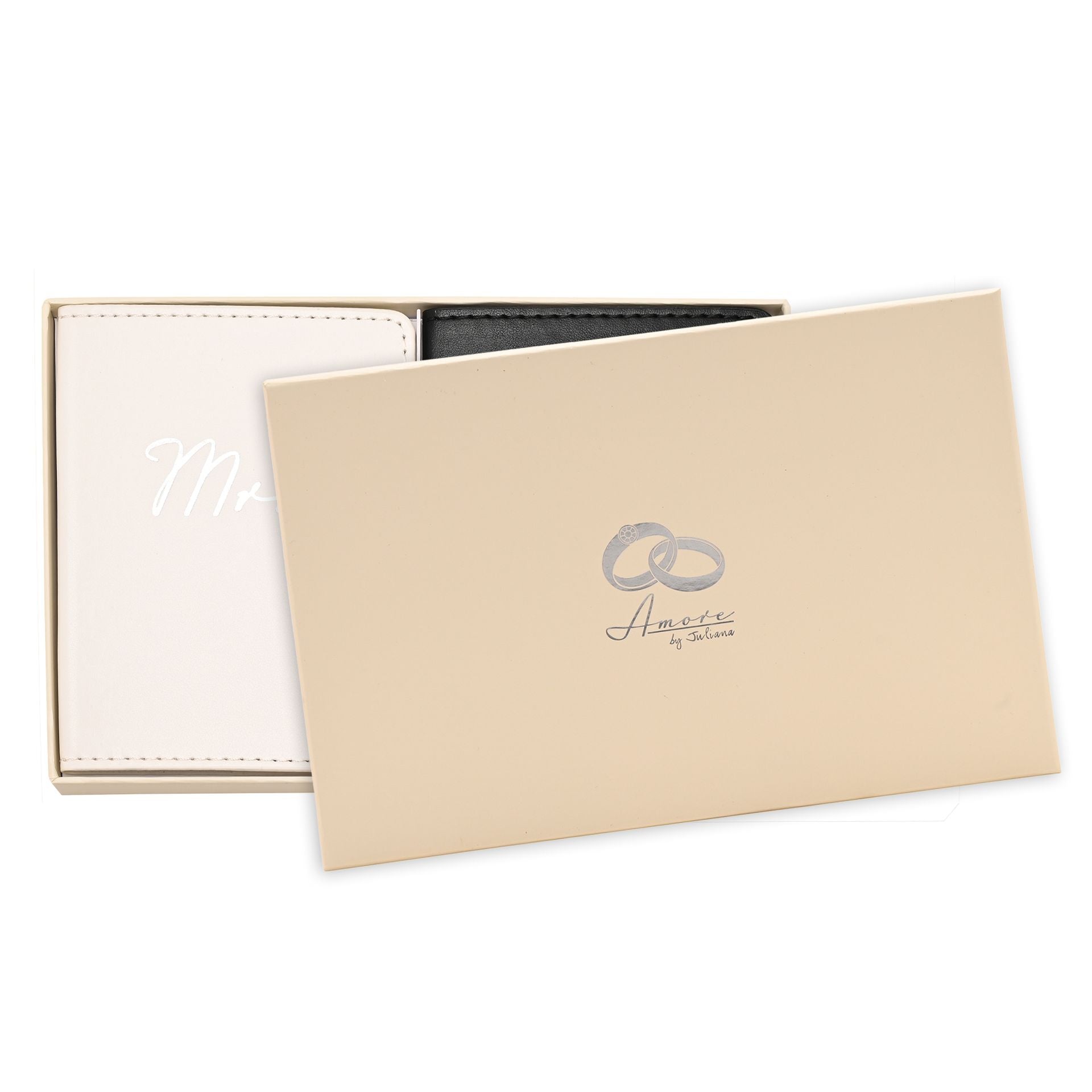 Amore Set of 2 Passport Holders Black & White - 'Mr & Mrs'