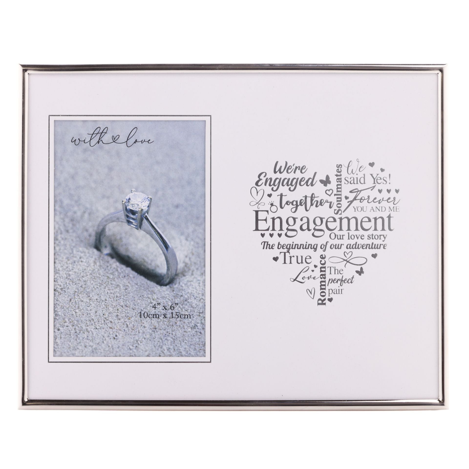 With Love Silver Heart Frame 4" x 6" - Engagement